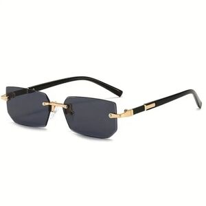Stylish Rimless Black and Gold Sunglasses